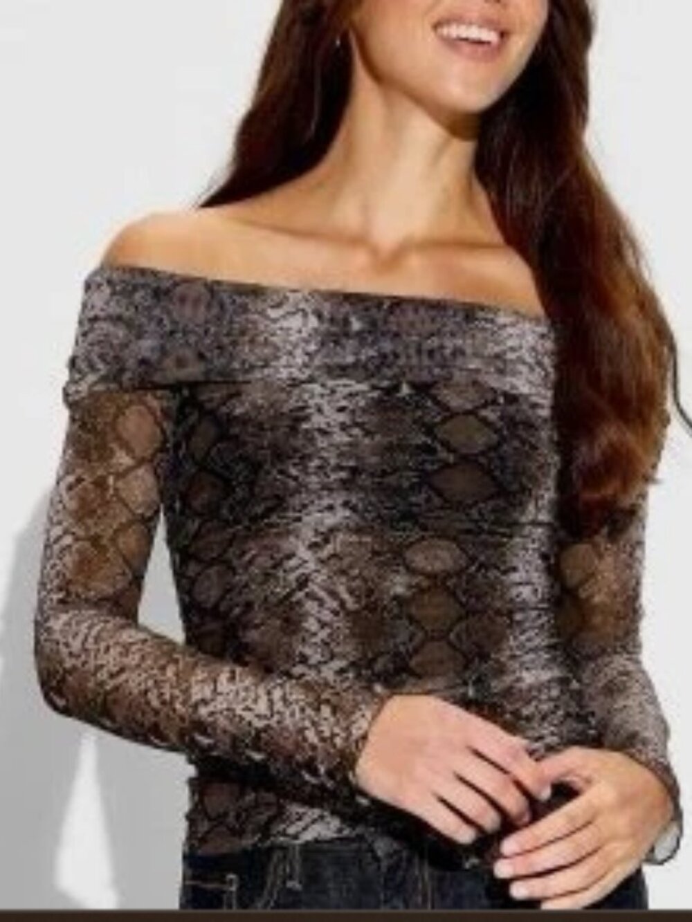 Women's Long Sleeve Off the Shoulder Party T-Shirt - Wild Fable™ Snakeskin L